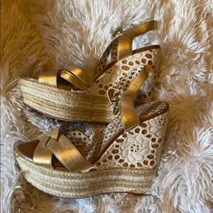 Jessica Simpson Eyelet and Gold Wedges
